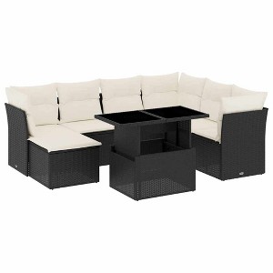 vidaXL 8 Piece Patio Sofa Set with Cushions Black and Cream Poly Rattan - 1 of 4