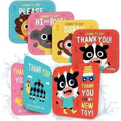 Image of merka Baby Bath Books for Toddlers - 4 Floatable Waterproof Plastic Books (Thank You, Sorry, Hi Bye, Please)