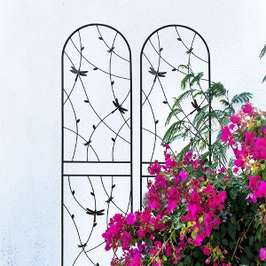 MAYEERTY 4 Pack Metal Garden Trellis 86.7 x 19.7 Inch Rustproof Climbing Plants Support Dragonfly Deco Black Outdoor Flower - 1 of 4