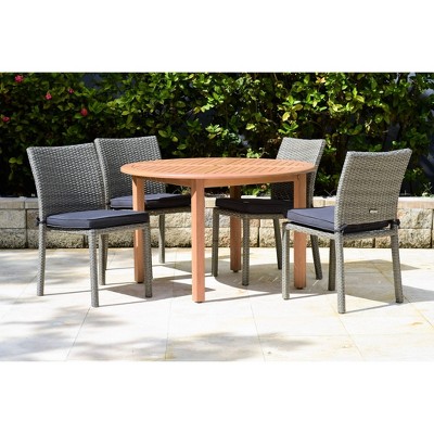 Livorno 5pc Round Teak Finish/Wicker Patio Dining Set - Gray - Amazonia