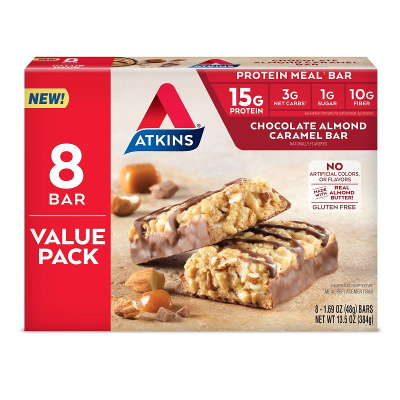 Atkins Chocolate Almond Caramel Protein Meal Bar Value Pack - 8ct/13.5oz, 1 of 8