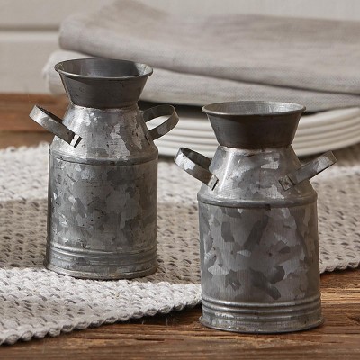 Rustic Galvanized Metal Milk Can Salt and Pepper Shaker Set