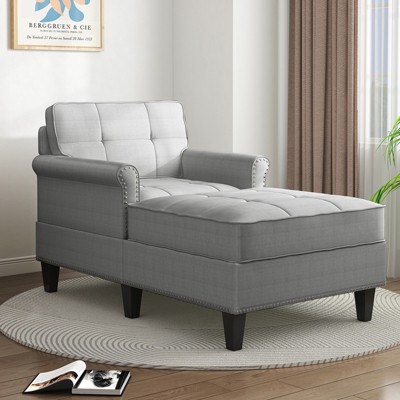 Mjkone Chaise Lounge Sofa Couch,Linen Chaise Sofa Bed Bench with Tufted Back, Mid-Century Sleeper Sofa Chair Bed for Small Place