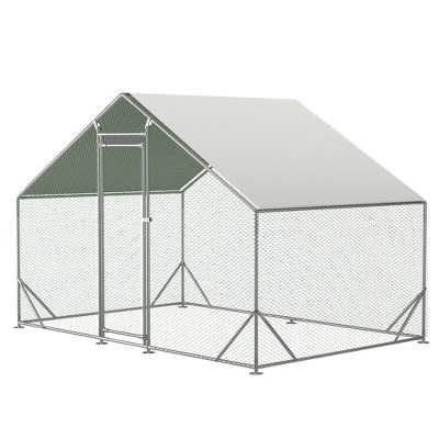 ROOMTEC Large Metal Chicken Coop, Walk-in Chicken Run Outside Galvanized Wire Poultry Chicken Hen Pen Spire Cage with Cover