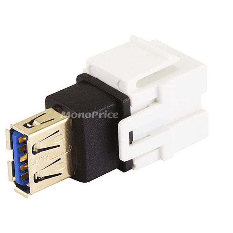 Monoprice Keystone Jack - USB 3.0 A Female to A Female Coupler Adapter - White | Flush Type, 1 of 3