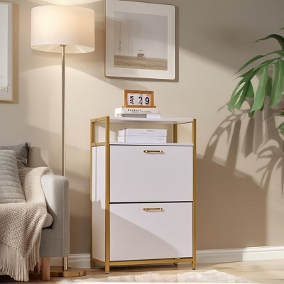 VECELO Shoe Storage Cabinet with 2 Flip Entryway Modern Slim Hidden Freestanding Organizer with Metal Legs, White