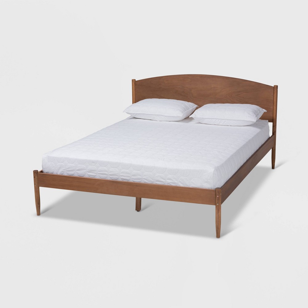 Photos - Bed Queen Leanora Wood Platform  Ash Walnut - Baxton Studio: Mid-Century Design, Tapered Legs