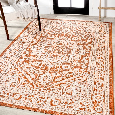 Sinjuri Orange/Cream Medallion Handwoven 9' x 12' Indoor/Outdoor Rug