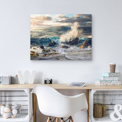 Golden Azure Coastal Landscape Canvas Wall Art