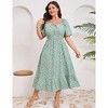 YESFASHION Womens Plus Size Square Neck Floral Print Summer Dress Ruffle Short Sleeve Tie Front Slit Hem Boho Maxi Dress - 2 of 4