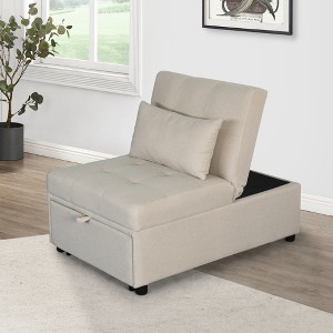 Folding Ottoman Sofa Bed with Wood Frame for small space Living Room, Bedroom Office,Beige - 1 of 4