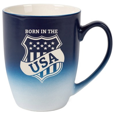 100 North United States of America 10 Ounce Navy Blue and White Two Toned Ombre, Comfortably Fits Your Hands, Ceramic Tea Coffee Cup Mug, Born In The