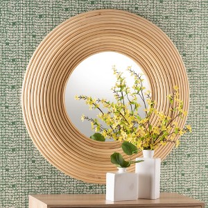 bali & pari Drucilla Modern Bohemian Natural Brown Rattan Round Accent Wall Mirror - 1 of 4