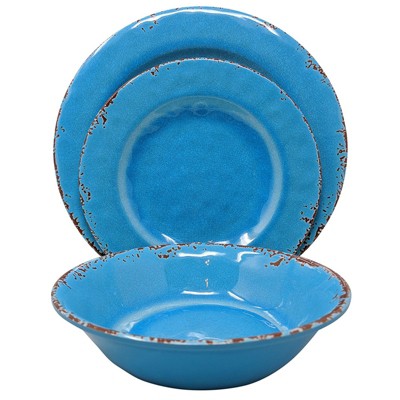Mauna Blue Crackle Melamine Dinnerware Set, Service for 4