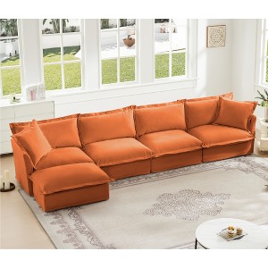 Oversized 156.6" Chenille Slipcovered L-Shaped Modular Sectional Sofa with French Edges and Removable Covers, 5-Piece Free combination - 1 of 4