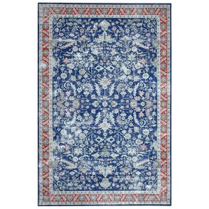 Wasshable Vintage Distressed Floral Print Living Room Bedroom Area Rug, Chenille Non Slip Floor Carpet for Dining Room Home Office - 1 of 4