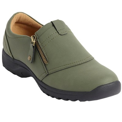 Comfortview Wide Width Aidan Flat Zip-up Walking Shoe Women's Shoes - 8 1/2  W, Dark Moss Green : Target