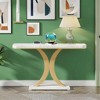 KTMBDW 39.4-Inch Wood Console Table with Geometric Base, 2-Tier Farmhouse Sofa Table Narrow Long, Behind Couch Table with Shelves for Living Room - 2 of 4