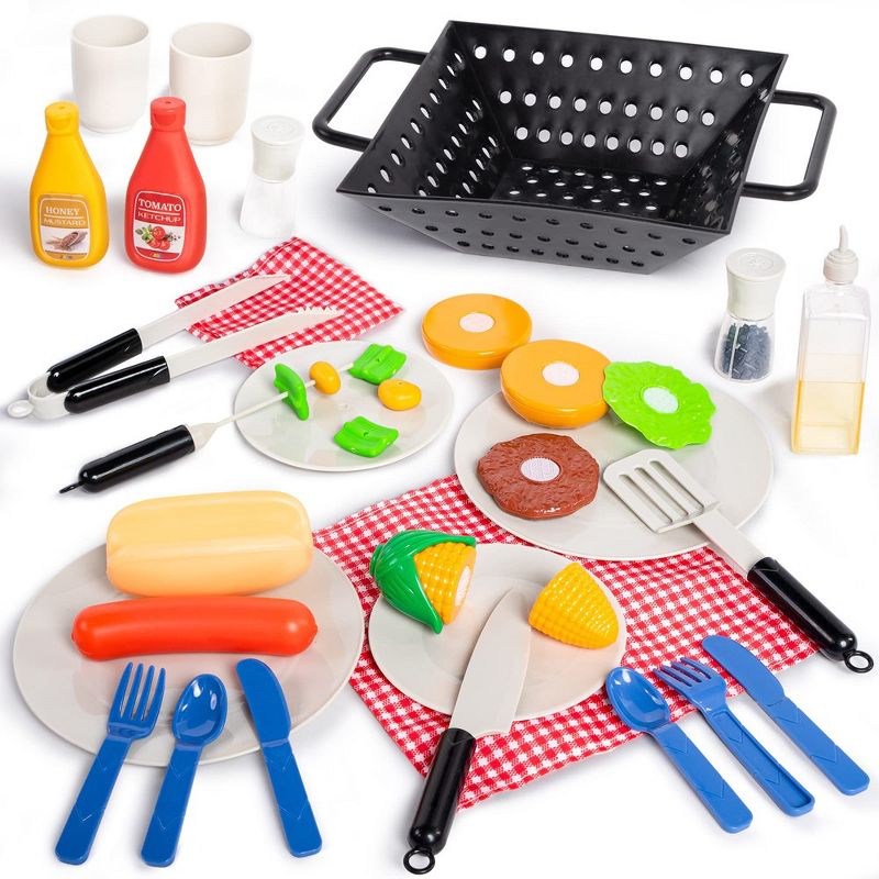 JOYIN  34Pcs Portable Charcoal Grill Toy Set Kitchen Toy Set, Toy BBQ Grill Set, Little Chef Play, Kids Grill Playset Interactive BBQ Toy, 2 of 7