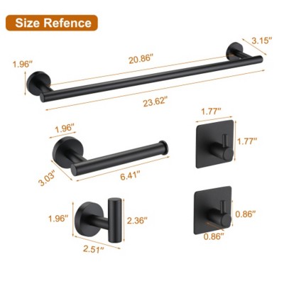 Matte Black Metal Bathroom Hardware Accessories Set, 5 Pieces