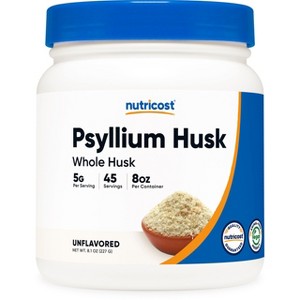 Nutricost Psyllium Husk (Flakes) 8 OZ - Whole Husk, 5g per Serving, Gluten Free & GMO-Free, 45 Servings - 1 of 4