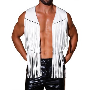 INSPIRE CHIC Men's Open Front Sleeveless Western 70s Suede Tassel Cardigan - 1 of 4