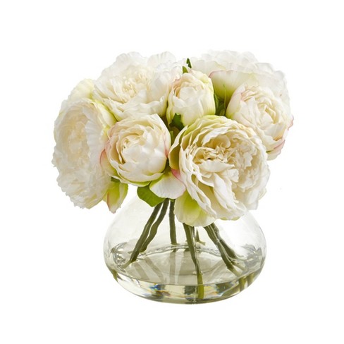 Details about   GLASS VASE WITH  Stand  Artificial Flowers Weddings Home Décor  ROSES PEONIES FL 