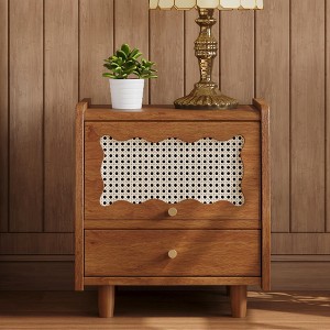 Bella Depot Wooden Nightstand with Rattan-Woven Storage Cabinet and 1 Drawer - 1 of 4
