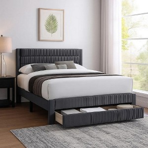 Royal Hampton Full Bed w Drawer, Charcoal Gray Corduroy Upholstery, Foam - 1 of 4