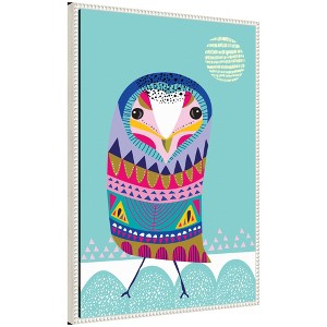 Kate & Laurel All Things Decor 23"x33" Sylvie Boho Colorful Folk Owl Framed Canvas by Rachel Lee Beaded White - 1 of 4