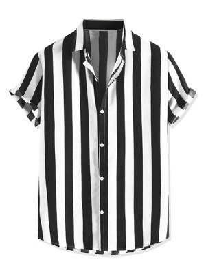 Lars Amadeus Men's Stripe Shirt Short Sleeved Color Block Button