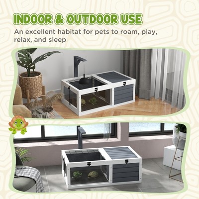 Gray Wooden Tortoise House with Lamp Holder and Trays