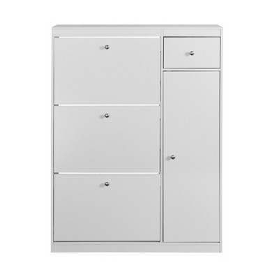 TiramisuBest Wooden Shoe Cabinet for Entryway, White Shoe Storage Cabinet with 3 Flip Doors 20.94x9.45x43.11 inch