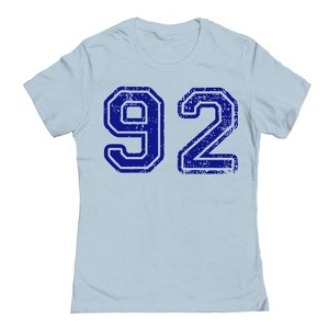 Rerun Island Women's 92 Collegiate Blue Distress Short Sleeve Graphic Cotton T-Shirt - Light Blue XXL - 1 of 4