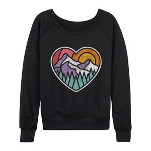 Women's - Instant Message - Mountain Forest Heart Lightweight French Terry Wide Neck Long Sleeve Graphic Shirt - 1 of 4