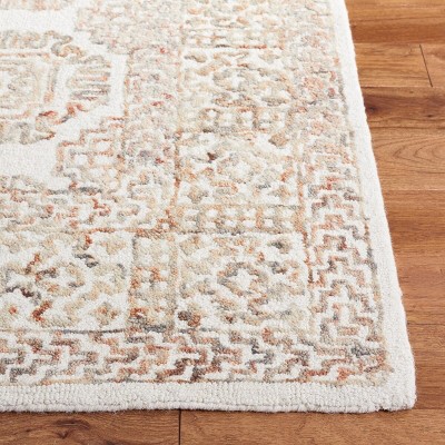 Ivory and Sage Handmade Wool and Cotton Area Rug, 27" x 8"
