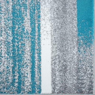 Turquoise and Gray Geometric Synthetic 2' x 7' Area Rug