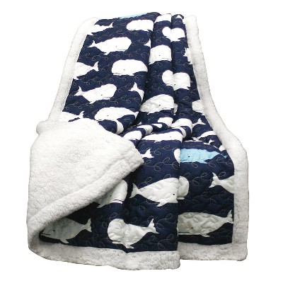 Whale Sherpa Throw (60" X 50") Navy - Lush Décor