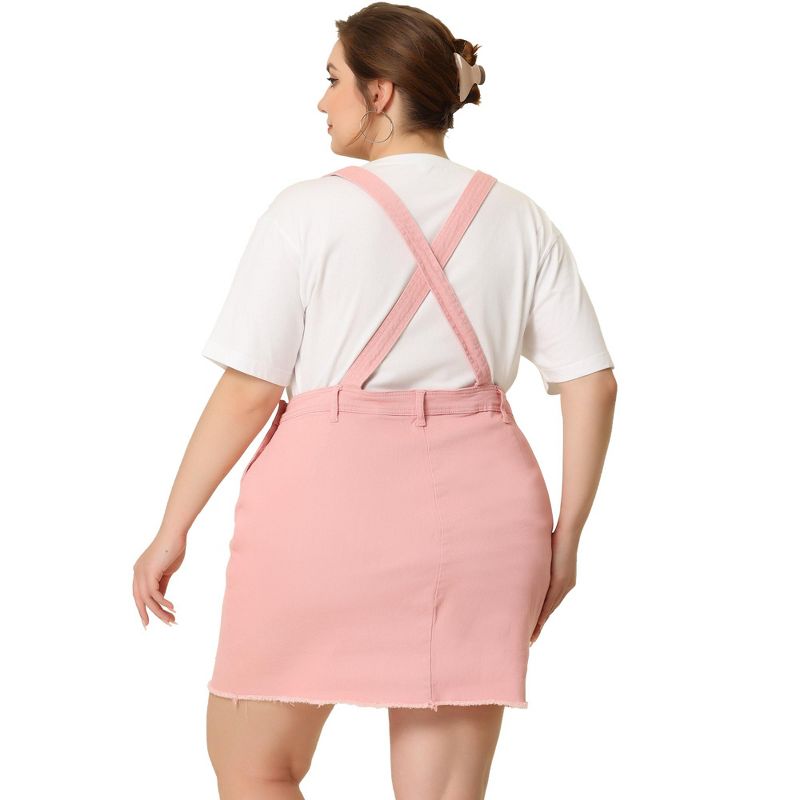 Agnes Orinda Women's Plus Size Regular Fit Fashion Ripped Hem Side Pockets Denim Suspender Mini Sundresses, 4 of 6