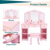 Kids Makeup Table and Stool Set with Tri-Folding Mirror, 3 Drawers & 4 Open Storage Shelves for Bedroom or Playroom - 4 of 4