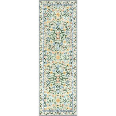 Lahome Machine Washable Eastern Floral Plant Floor Mat-Soft Rug for Living Room, Bedroom, or Entryway