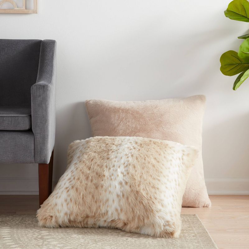 Oversized Snow Leopard Long Faux Fur Square Throw Pillow Neutral - Threshold&#8482;, 2 of 5