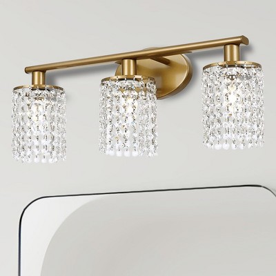 DORESshop 22.4 in. 3-Light Gold Vanity Light  Wall Sconce with Crystal Shade in Gold  for Bathroom
