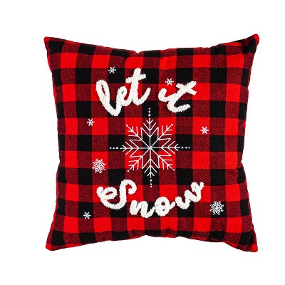 Evergreen Let It Snow Buffalo Check Square Pillow