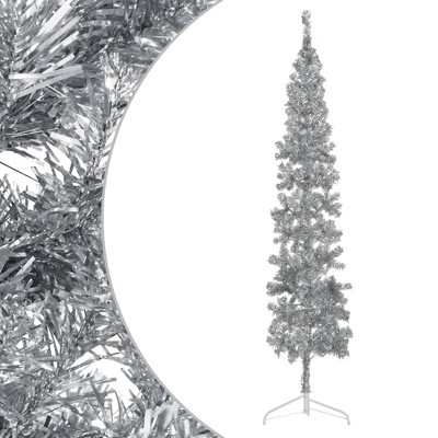 vidaXL Slim Artificial Half Christmas Tree with Stand - Space-Saving, Reusable and Easy to Assemble Silver Modern Xmas Tree