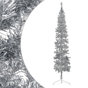 vidaXL Slim Artificial Half Christmas Tree with Stand - Space-Saving, Reusable and Easy to Assemble Silver Modern Xmas Tree - 1 of 4