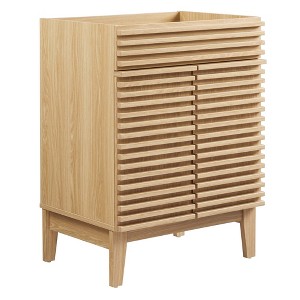 Modway Render Wood Bathroom Vanity Cabinet – Modern Style in Oak Finish with Slatted Door Design - 1 of 4