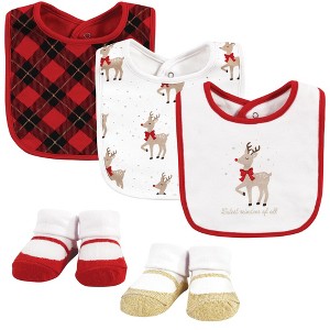 Hudson Baby Infant Girls Cotton Bib and Sock Set, Fancy Rudolph, One Size - 1 of 4