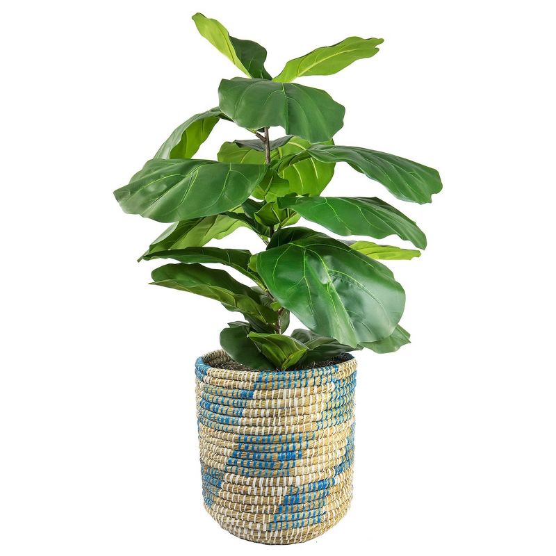 48&#34; Artificial Deluxe Fig Bush in Basket Blue and Cream - LCG Florals, 1 of 8