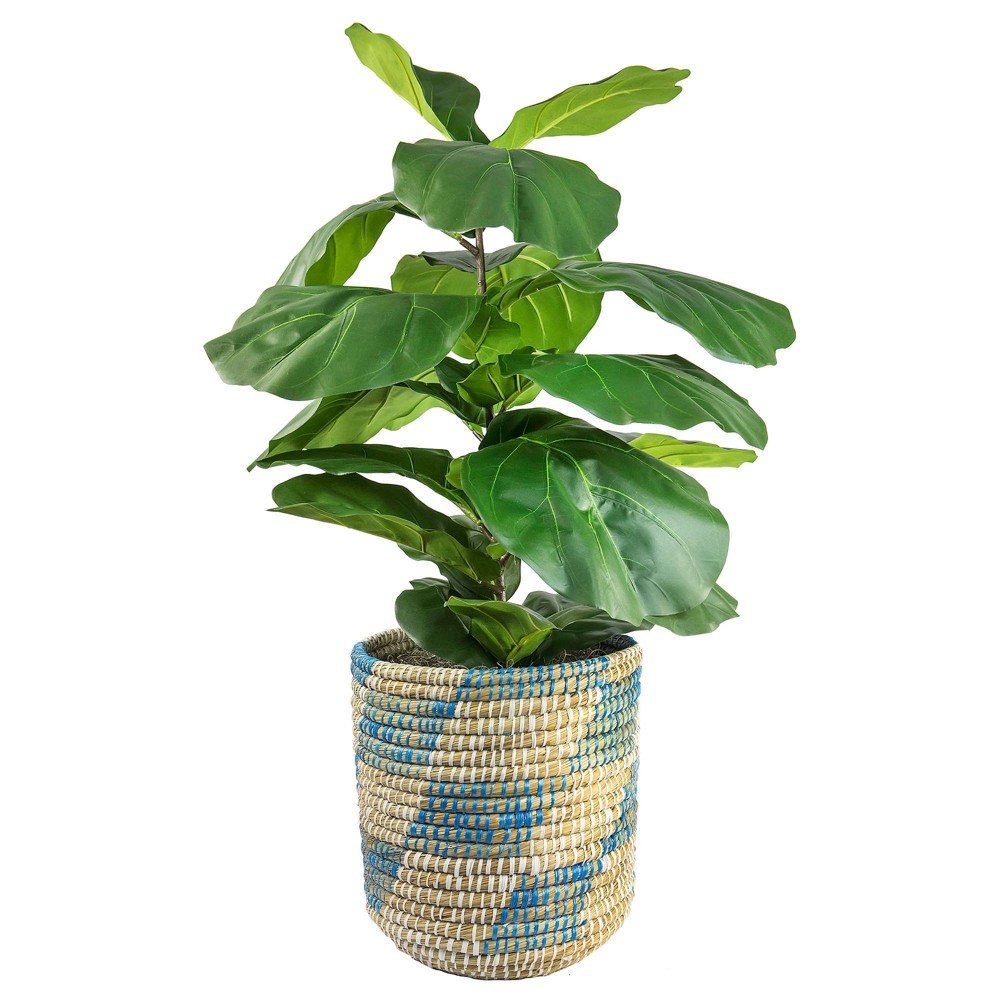 Photos - Other Decoration 48" Artificial Deluxe Fig Bush in Basket Blue and Cream - LCG Florals: Faux Greenery, Indoor Decorative Plant